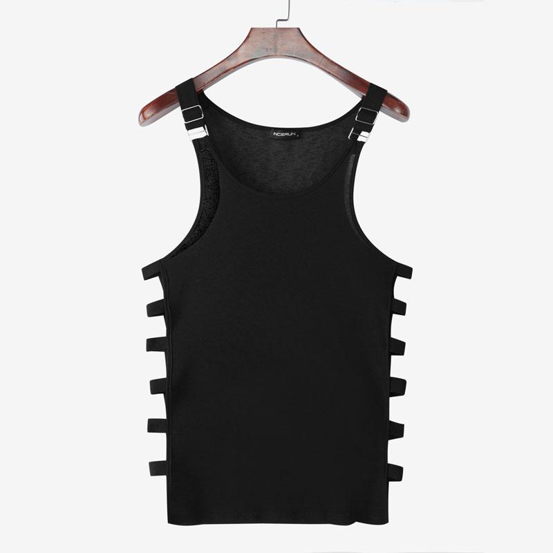 

INCERUN Mens Strap Sleeveless Semi-Sheer Solid Color Bandage Tank Tops 3XL чёрный