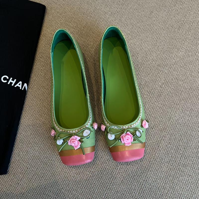 Lammfellversion~ Feenblumenlicht Mundschleife Ballerinas Damen Französisches Temperament Farbabstimmung Quadratische Zehenpartie Dicke Ferse Einzelne Schuhe