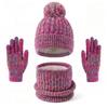 Kids Winter Warm Knitted Set Pom‑pom Hat Scarf Gloves 3‑Pcs Set Or Single Beanie Hat Windproof Ear Protection For Boys Girls Cold Weather Outdoor