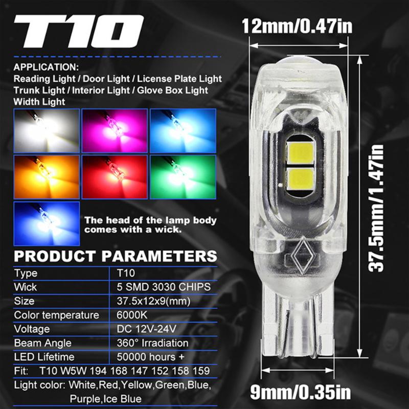 2 Pcs Strobe Flash T10 Led W5W 194 168 5Smd 2835 Turn Signal Bulb Car Interior Light Reading Door License Plate Wedge Lamp 12V