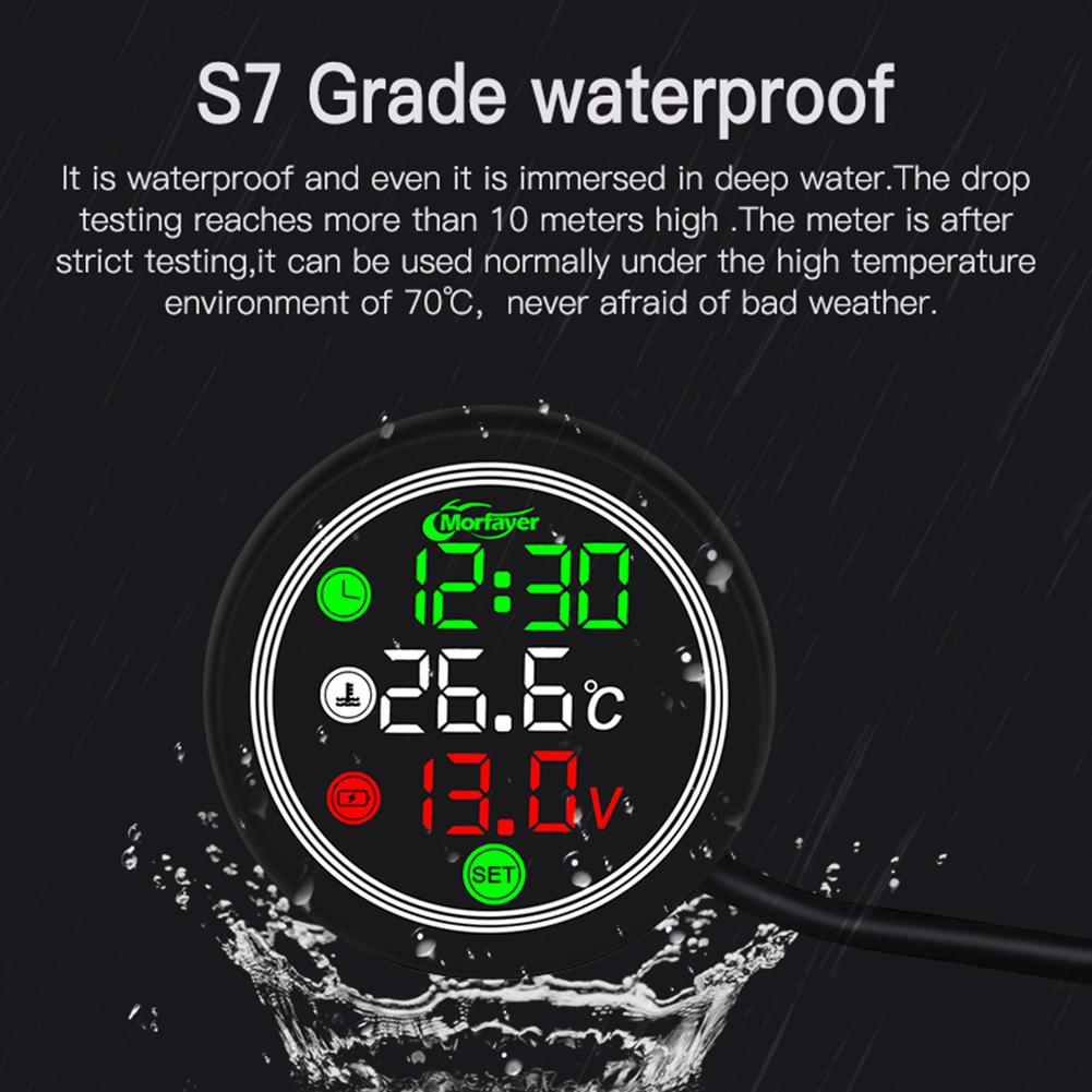 9-24V Motorcycle Thermometer LED Digital Display Electronic 4 In 1 Water Temperature Meter Voltmeter Gauge Low Voltage Alarm