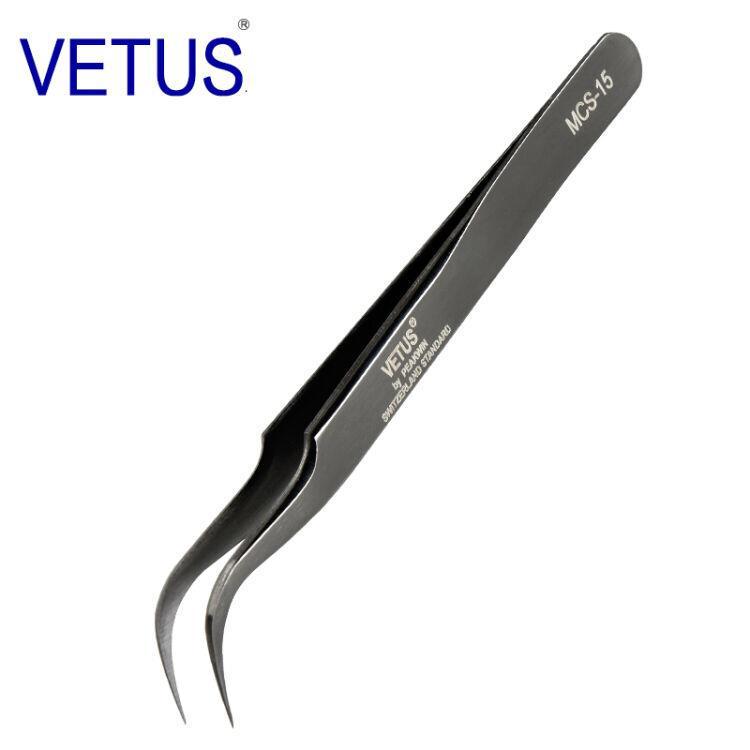 VETUS MCS-15 Black Non-Magnetic Acid/Alkali & Corrosion Resistant Stainless Steel Makeup Eyelash/Nail Tweezers