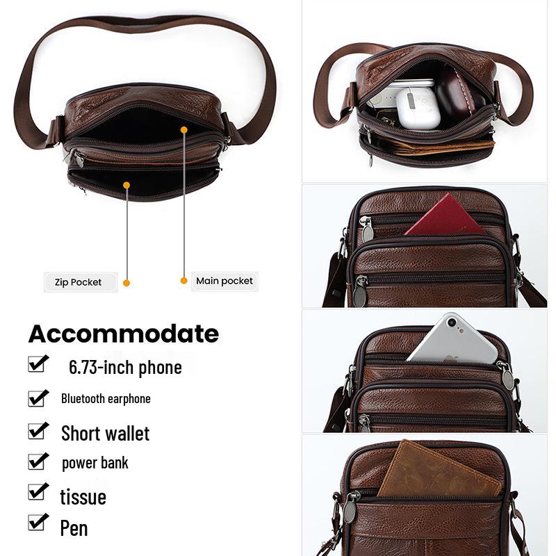 Men's Genuine Leather Vertical Crossbody Messenger Bag