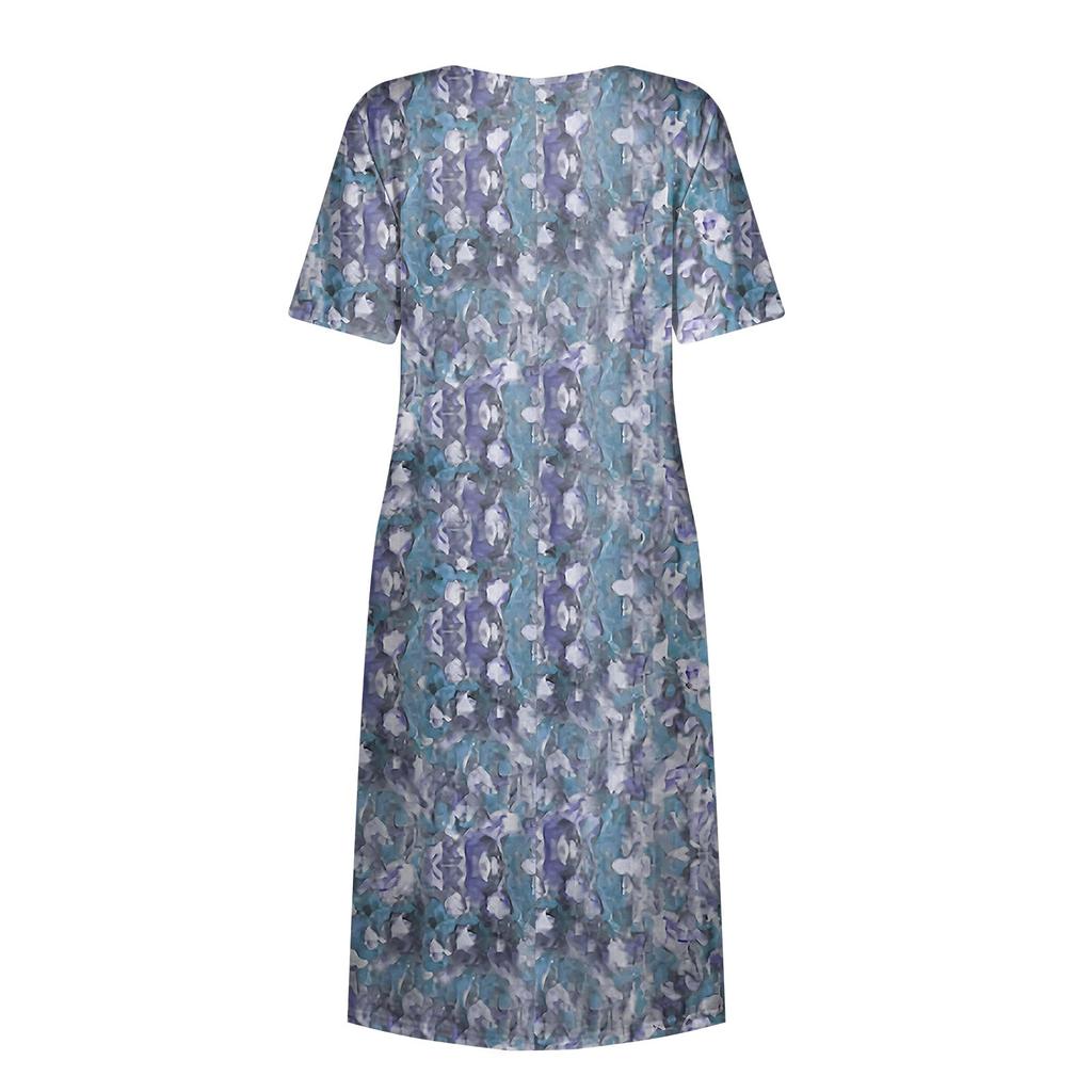 Women's Casual Dresses Printed Dresses Summer Dresses Printed Pleated Round Neck Midi Dresses Basic Classic Outdoor Daily Short Sleeve Loose Dresses