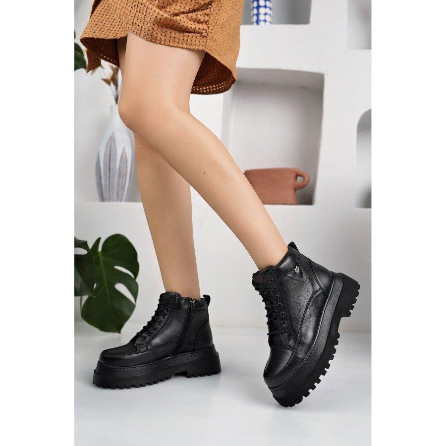 Freizeitstiefel aus echtem Leder mit dicker Sohle für Damen