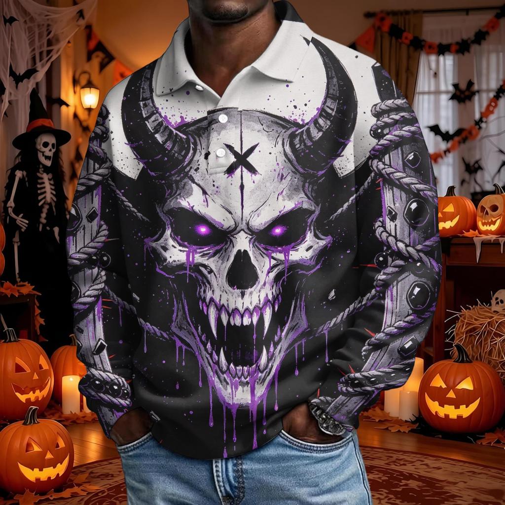 Męska koszula z długim rękawem na Halloween, stylowa, casualowa, imprezowa