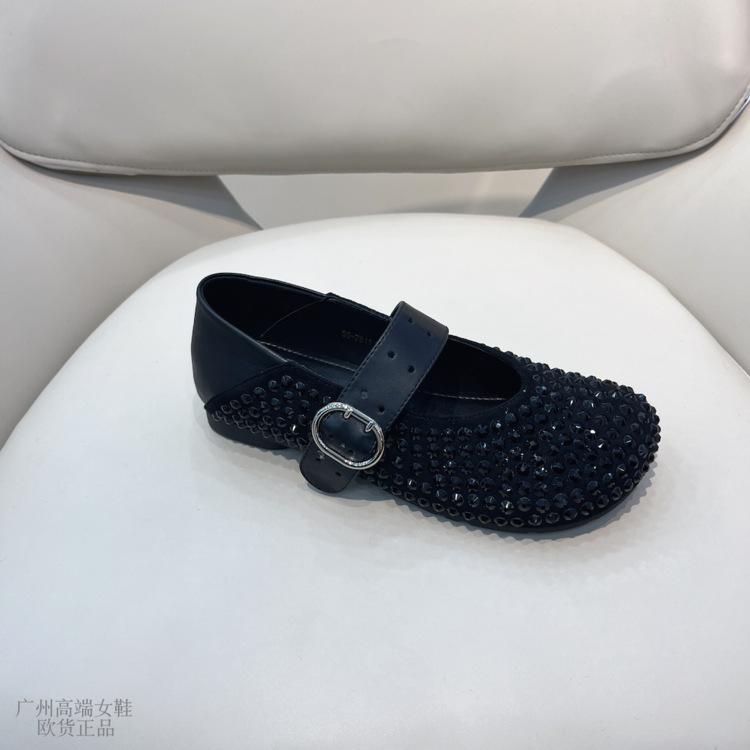 [Armano] Mary Jane shoes women's round head full diamond 2025 new soft surface comfortable one-word buckle flat shoes