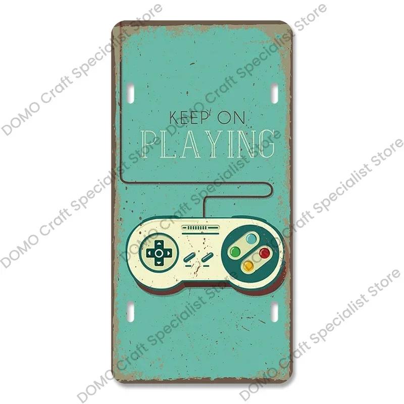 Placă de înmatriculare pentru jocuri video Placă metalică Vintage Playstation Gamer Poster metalic din tablă Decor de perete pentru cameră de joacă pentru băieți acasă
