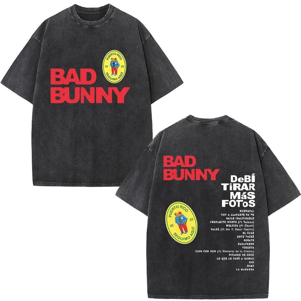 Rapper Bad Bunny Album Cover Print TShirt Washed Vintage Loose Oversized Unisex Couples Streetwear Trendy Cotton high quality