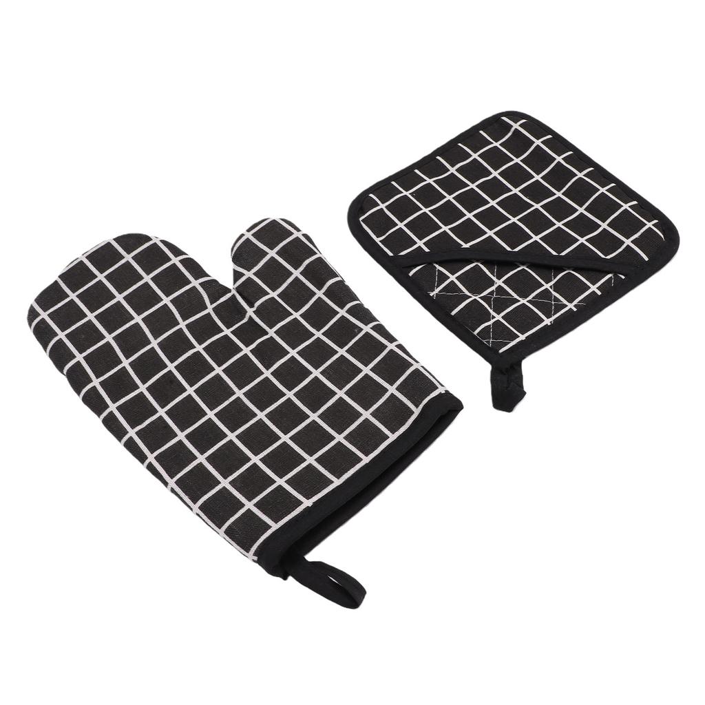 Oven Mitt Pot Holder Set Anti Scald Heat Proof Thickened Cotton Oven Mitten with Hot Pad for Kitchen Baking