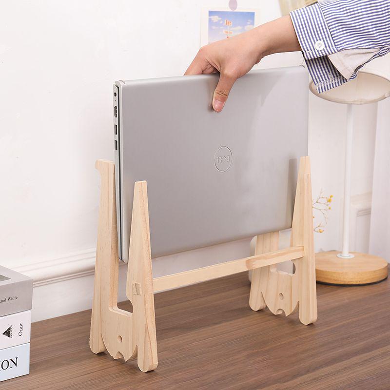 Solid Wood Dual-Layer Laptop Stand with Vertical Placement and Heat Dissipation