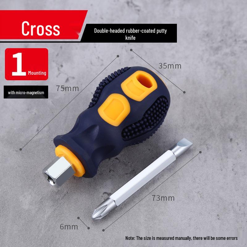 Compact Mini Two-Way Screwdriver: Short Handle, Interchangeable Phillips, Slotted, Torx Heads