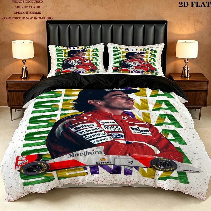 Set Copripiumino Trapuntato Ayrton Senna Federe Decorazione Casa Regalo di Compleanno (1 * copripiumino + 2 * federa, senza nucleo)