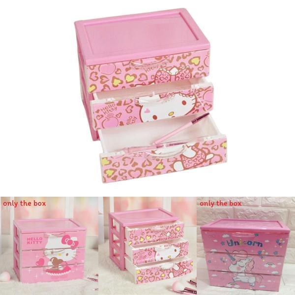 Hello Kitty Leopard Unicorn Melody Pattern Three Layer Drawer Style Storage Box For Jewelry And Makeup Organizer
