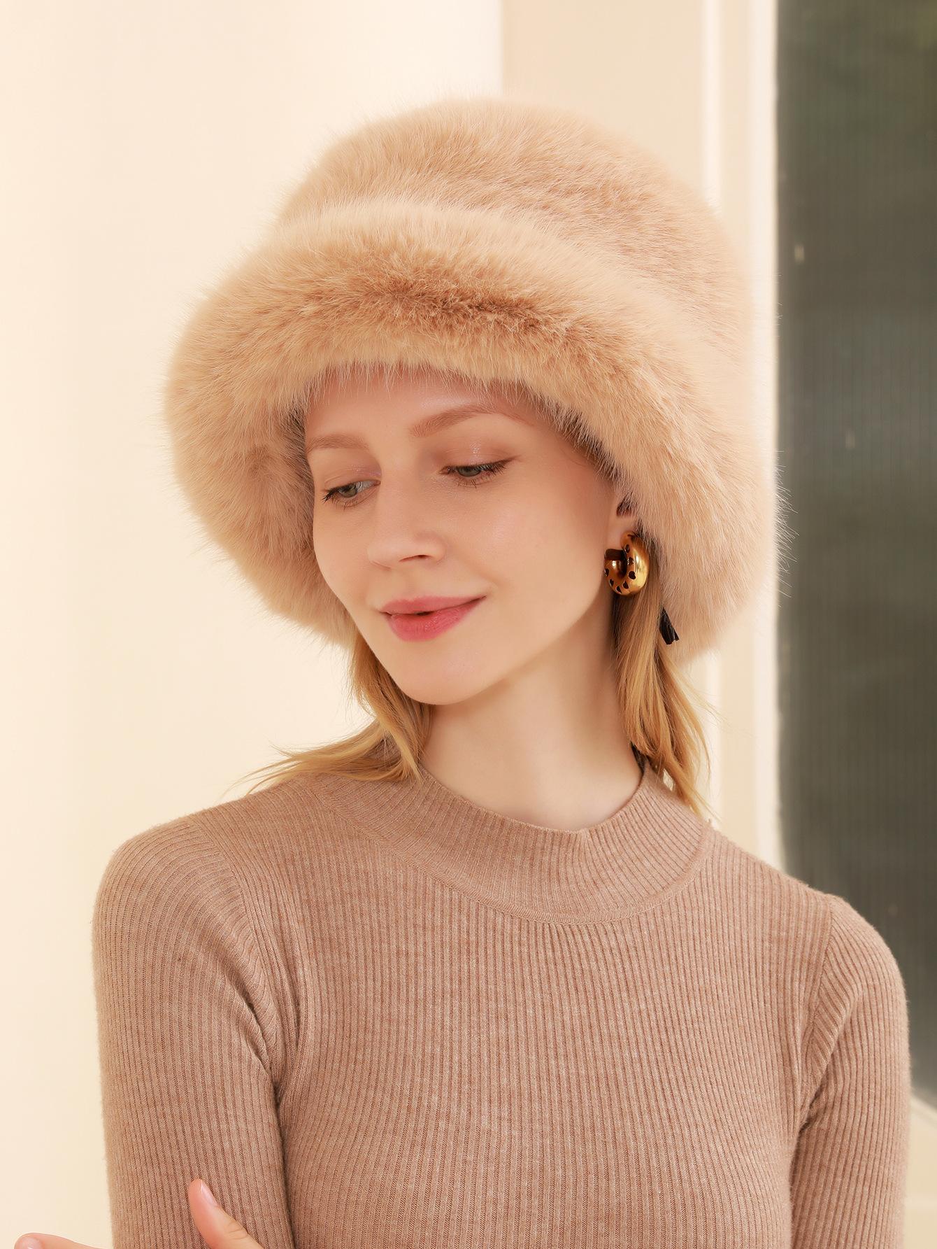 

Осень и зима Новая шапка-горшок с большими карнизами и мехом Теплая женская шапка Утолщенный искусственный мех Лиса Шапка рыбака 56-58cm хаки