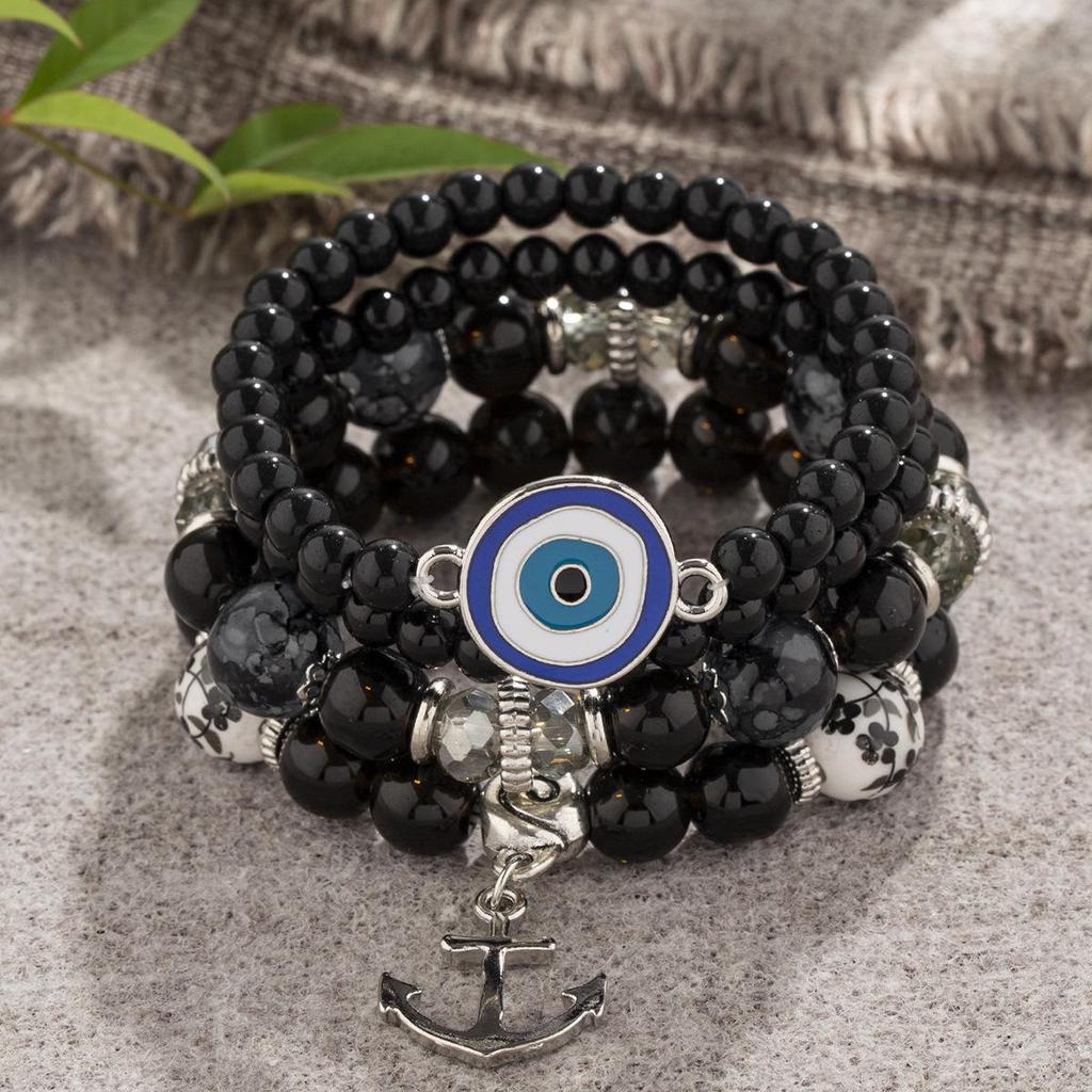 Bohemian Ethnic Style Beaded Bracelet Set with Anchor Pendant