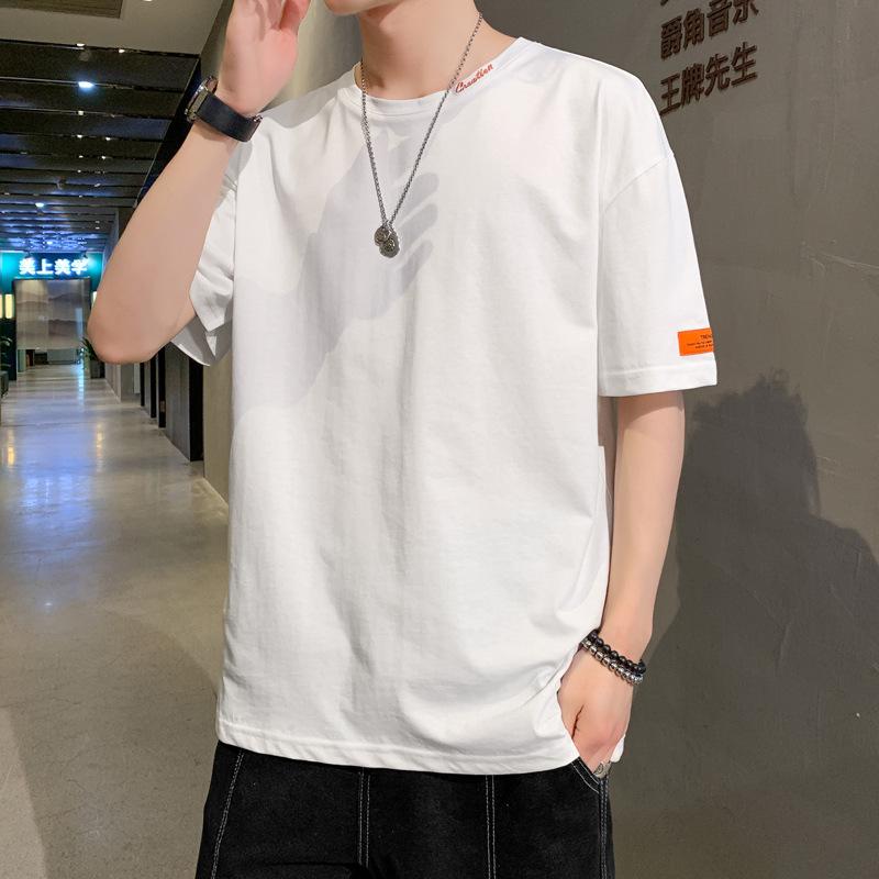 Летняя футболка мужская с коротким рукавом мужская свободная повседневная тонкая одежда из чистого хлопка M белый