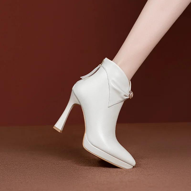 Fashion Pointed Toe Stiletto Heel Sexy Boots Platform Back Zipper Ankle Boots Women Fashion Crystal Short Boots Winter Comfort Shoes