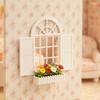 1 Stück Miniatur Lila Bogenfensterrahmen Dekor 1:12er Maßstab Puppenhausfenster mit Blumenkasten für Diorama-Szene & Foto-Requisite