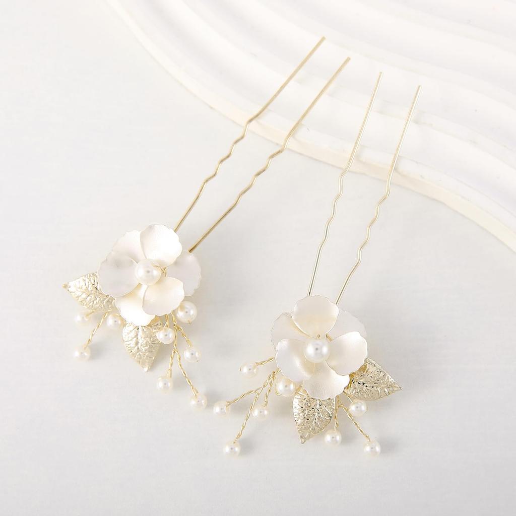 Famihot Hair Accessory Headpiece, Leaf and Seashell Flower Motif, Comb, Pearl Hairpin, 5-Piece Set, Hair Accessory for Weddings, Receptions,