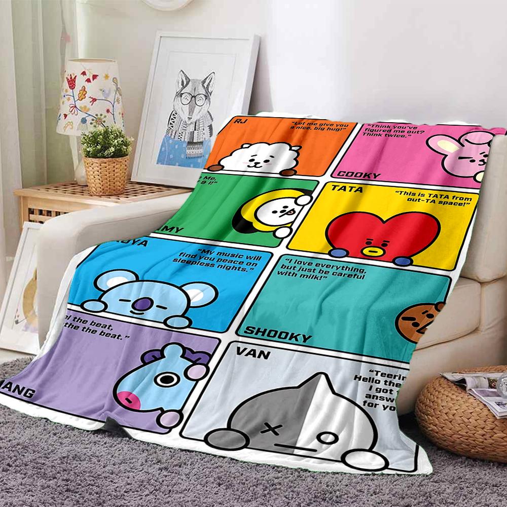 1Pc Bt21 Characters' Quotes Blanket Soft Throw Blanket For Home Bedroom Bed Sofa Travel Office Solid Christmas Blanket