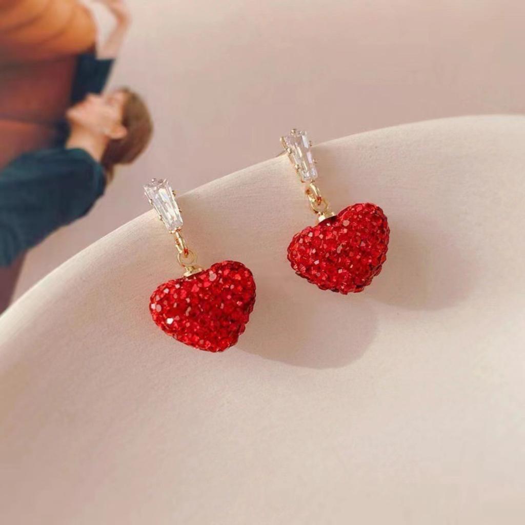 Boucles d'oreilles fashion en cristal rouge de forme pour femmes