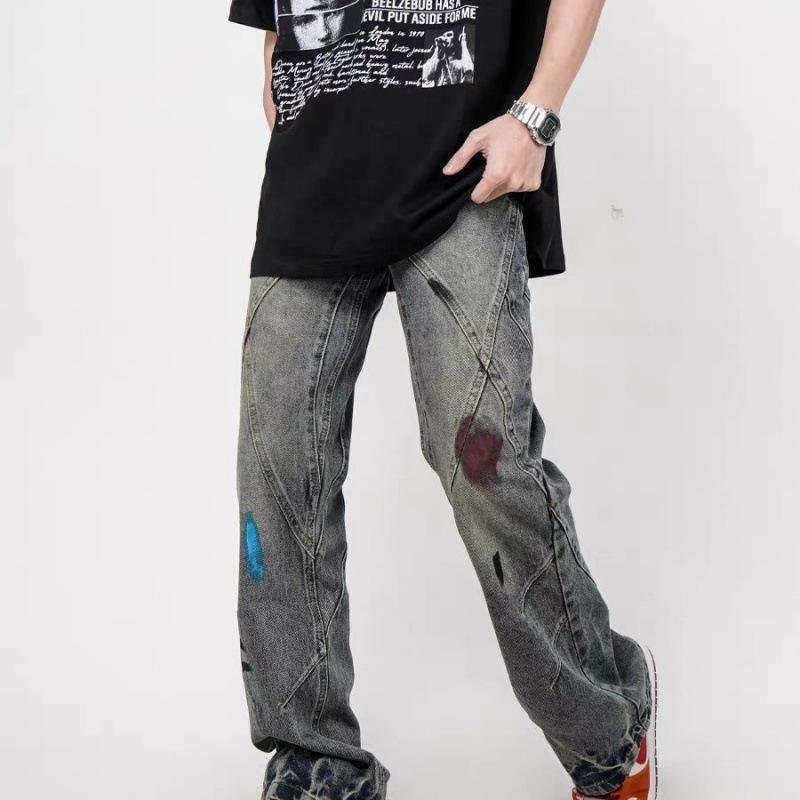 JYL Men s Straight Jeans Fashion American Washed Niche Loose Casual Denim 3XL античный пурпурный