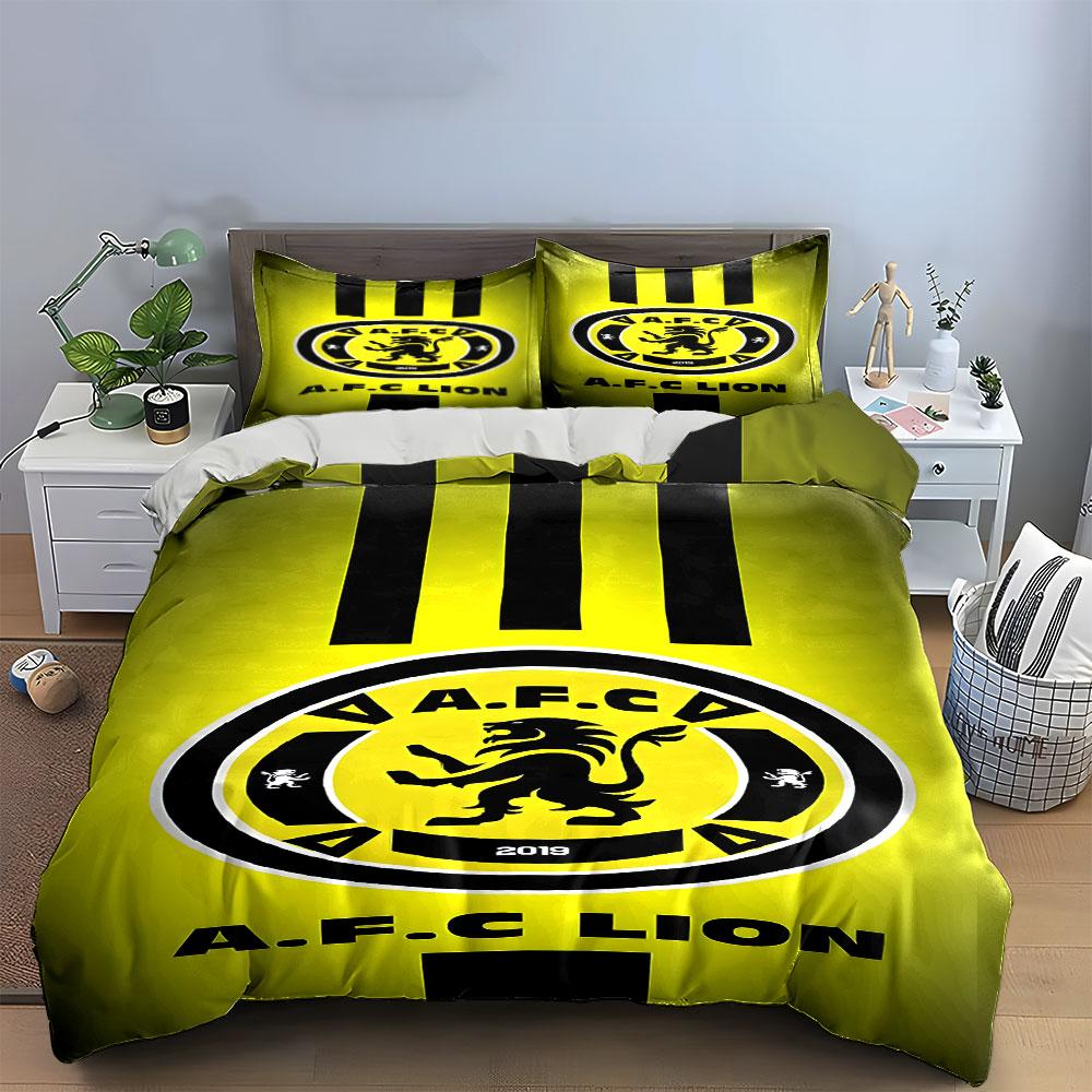 A.F.C Lion Logo Design, Yellow-Black Theme Print Bedding Set Duvet Cover Pillowcases (1* Duvet Cover 2* Pillowcases Do Not Include Comforter)