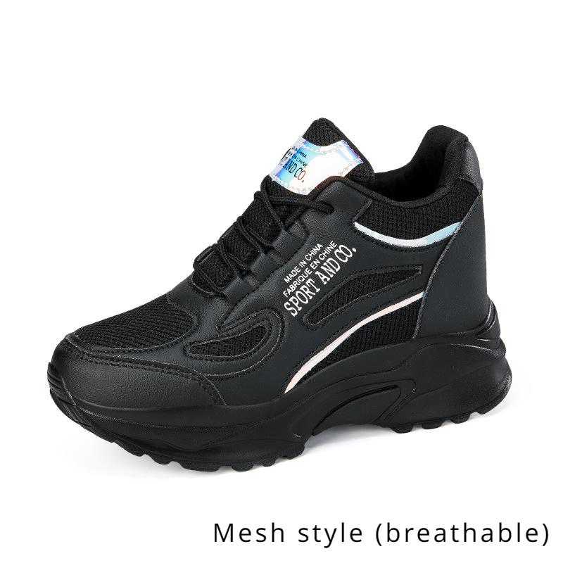 2024 Wiosna i Jesień Nowy Styl Siateczkowe Oddychające Wewnętrznie Podwyższające Wysokość Damskie Buty na Grubej Podeszwie Buty Taty