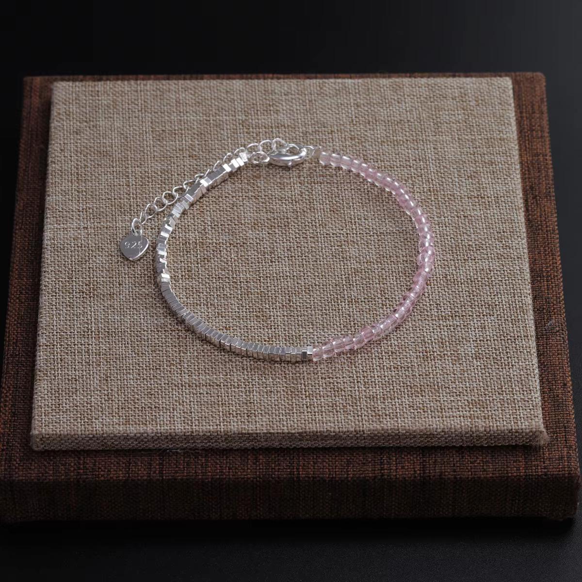925 Sterling Silver Natural Amethyst Crystal Silver Round Bead Bracelet For Women Gift Bohemia Jewelry Dropshipping