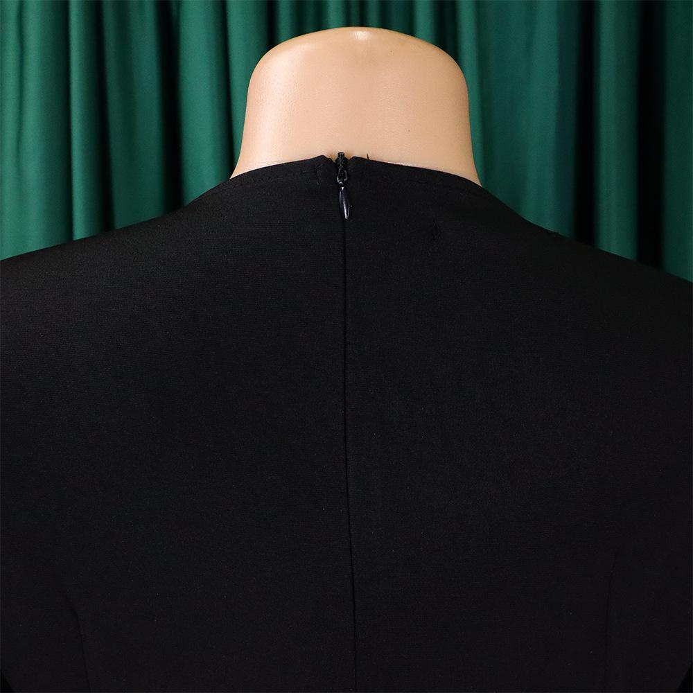 YYFS Női divat tavaszi őszi egyszínű nyomtatással, hosszú ujjú O-nyakú, magas derekú alkalmi ruhák