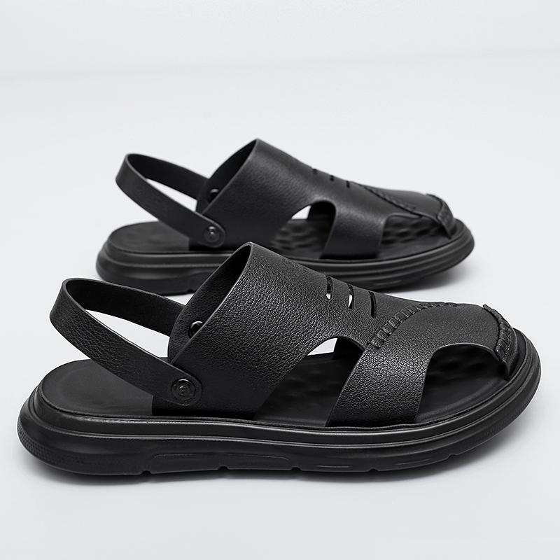 New Summer Men Sandals Soft Leather Beach Shoes Breathable Leisure Flats Hot Sale Man Sandals Fashion Mens Slippers Dual-Purpose