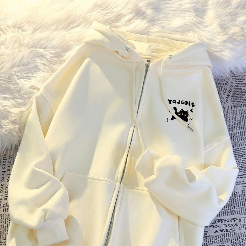 

College Loose Casual Cardigan Jacket for Women Autumn and Winter Fleece Hooded Sweatshirt for Men XXL