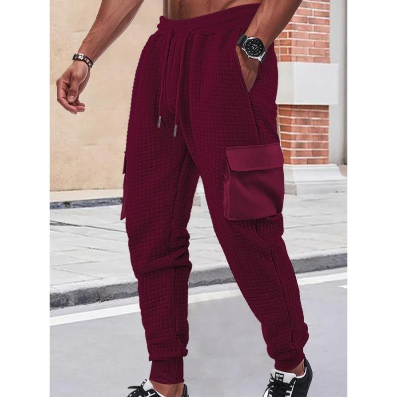 Mehrfachtaschen Jacquard Klein Kariert Lässige Arbeitshose Herren Frühling und Herbst Neu Sportlich Verdickt