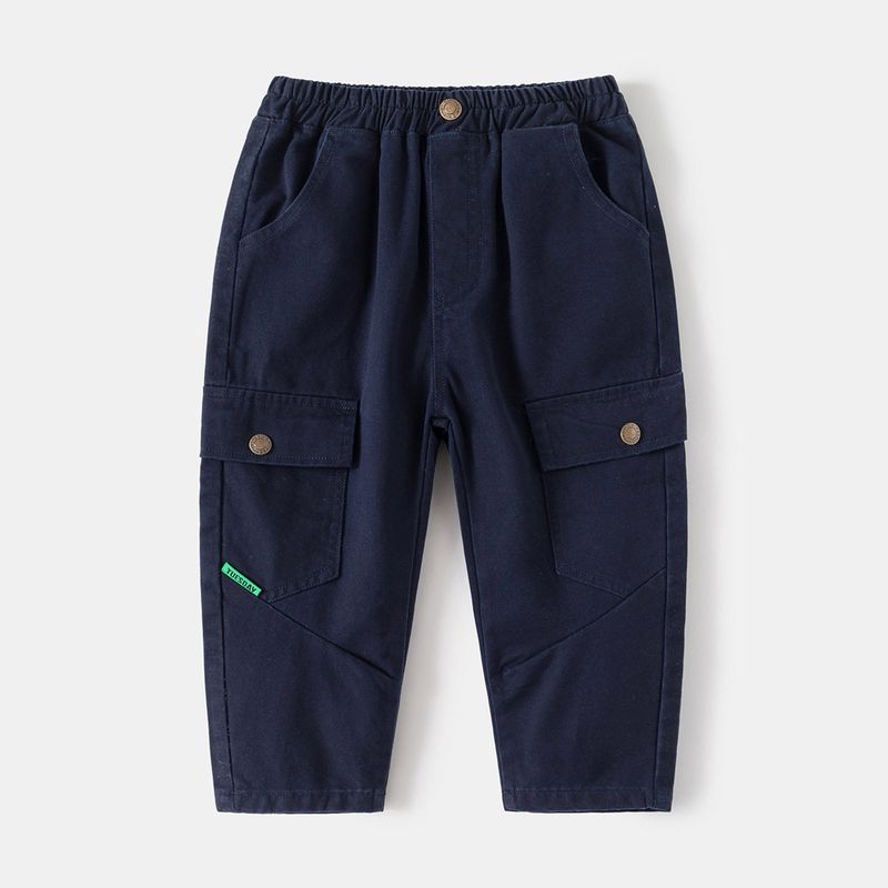 Children's Clothing Spring and Autumn Kids Pointed Pocket Pants Boys Solid Color Casual Pants Trendy Style Boys Baby Mid Waist Pants