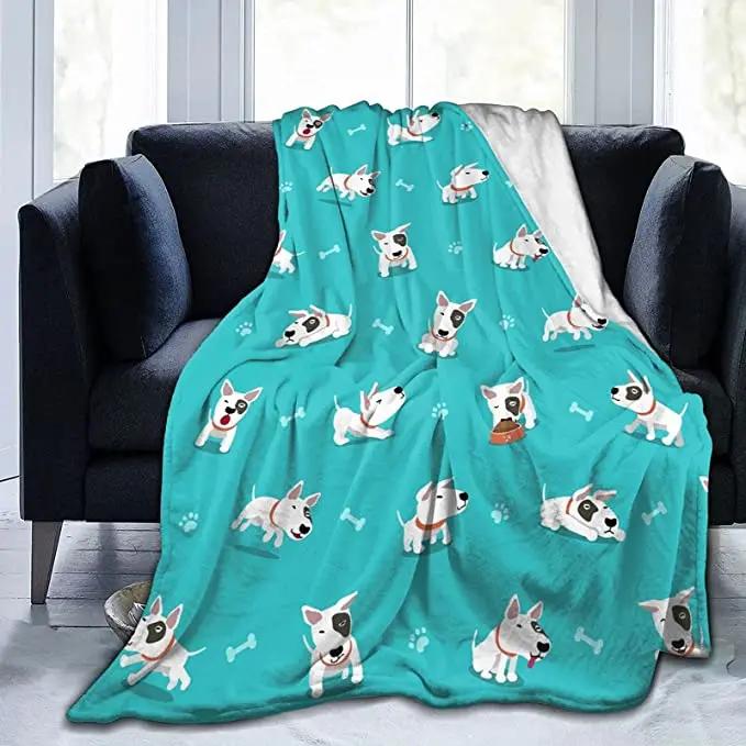 Soft Warm Flannel Fleece Throw Blanket for Bedroom Living Rooms Sofa Couch Funny Bull Terrie Print Large Size Bed Blankets