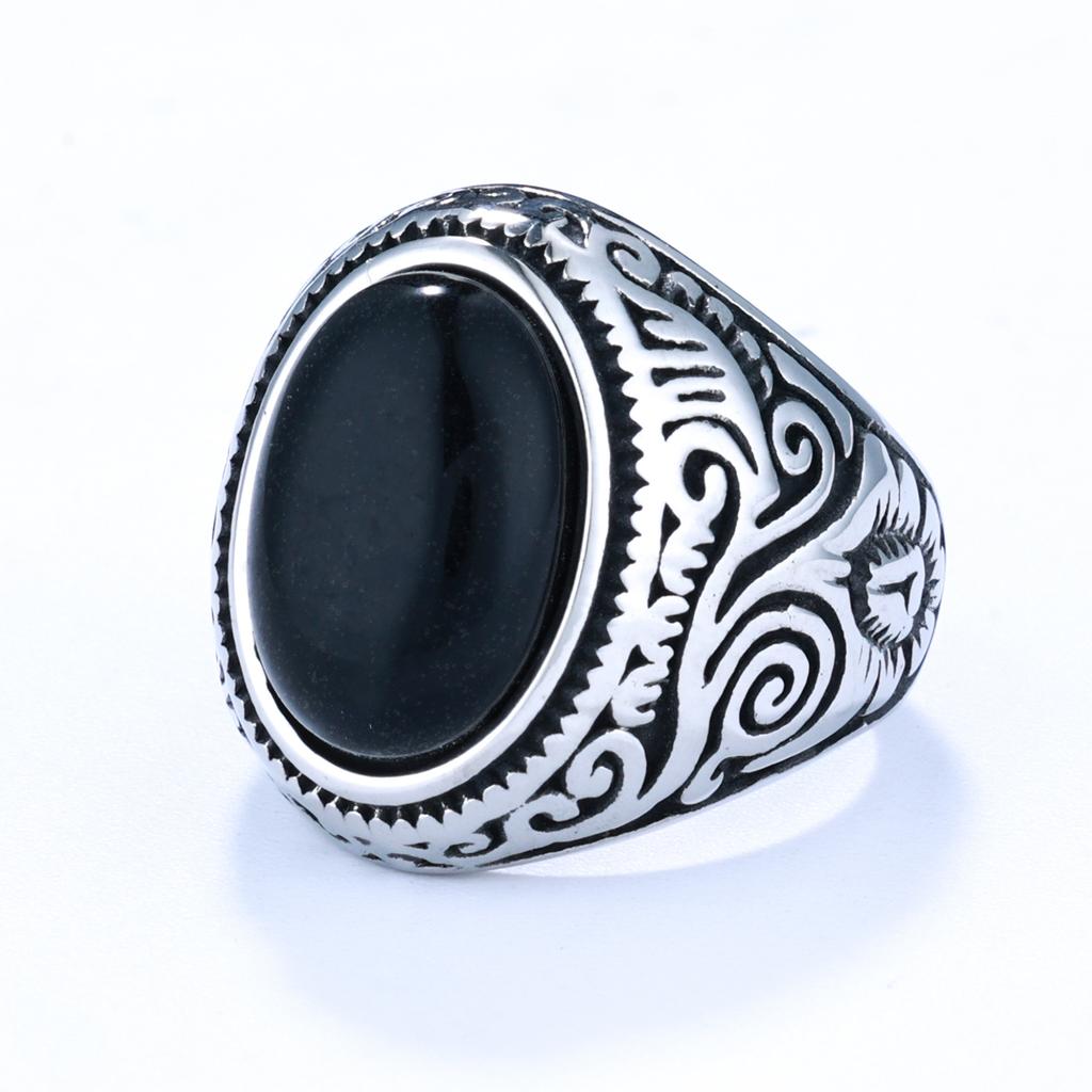 Unisex Square Turquoise Carved Minimalist Ring