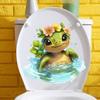 Cute Turtle with Hair Bow Toilet Stickers, Waterproof Self-Adhesive for Bathroom Decor, Sweet Marine Animal Decals