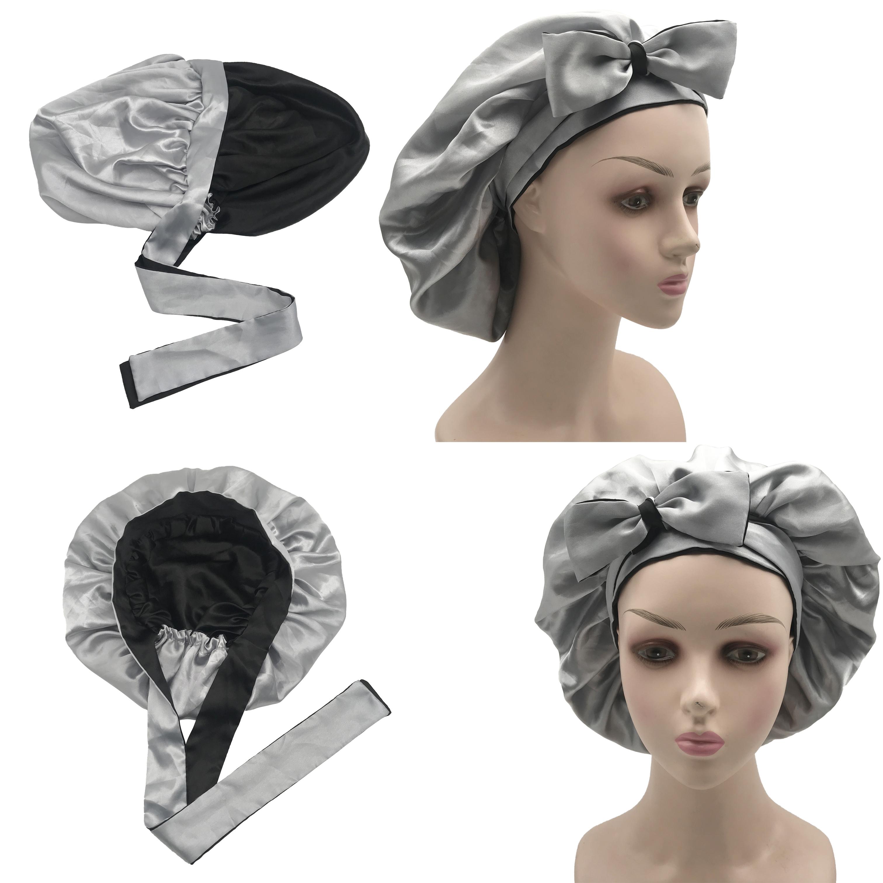 Soft Custom logo Women Silk Long Tie Sleeping Bonnets and Satin Hair Edge Wraps