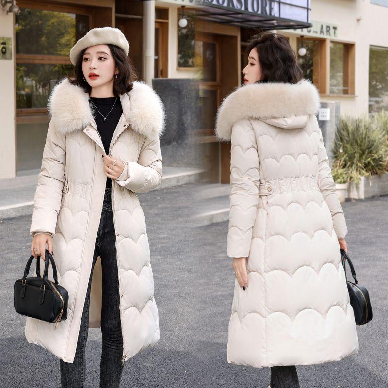 Down Cotton Coat for Women, Thickened Fur Collar, Knee-length Loose Winter Korean Style Cotton Coat, Long New Cotton Jacket