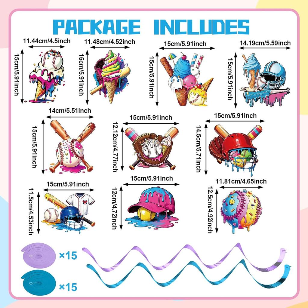 60Pcs Ice Cream Drip Baseball Hanging Swirls Sport Themed Birthday Party Decorations Baseball Ice Cream Theme Ceiling Streamers Hanging Decorations