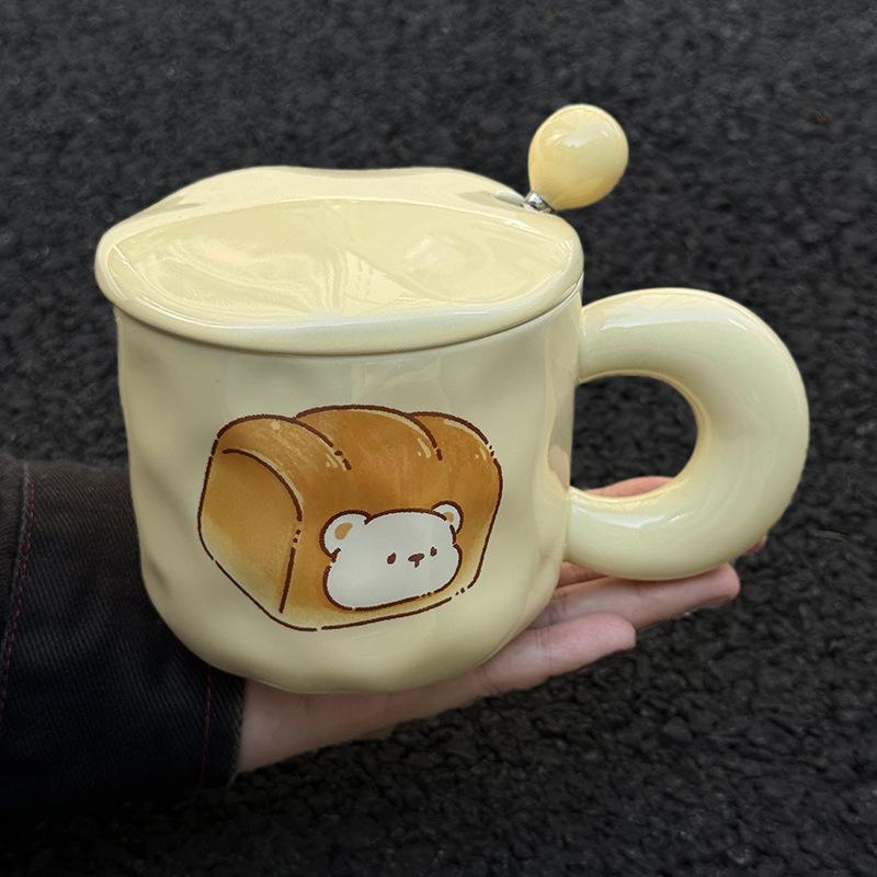 Cute cute mug birthday gift girl gives girlfriend creative practical cup large capacity ceramic cup with lid