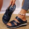 Sandales compensées à enfiler pour femmes, chaussures d'été à bout ouvert à une bride, grandes tailles, chaussures décontractées