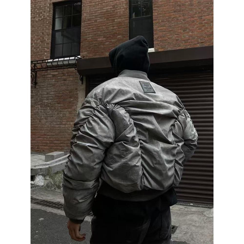 מעילי רוח רטרו שוממים עיצוב קפלים מעיל טיסה חליפת בייסבול חליפת כותנה פארקות אמריקאיות היפ הופ מעיל חורף גבר חדש