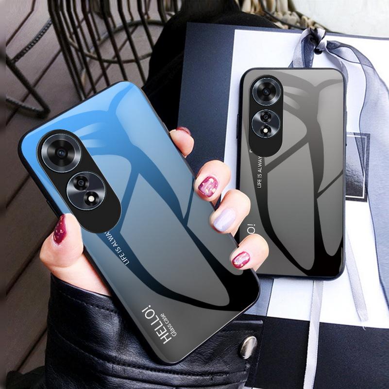 Gradient Tempered Glass Protect Case for OPPO A60 A79 A18 A38 A98 A78 A58 A17 A16 Glossy Back Cover