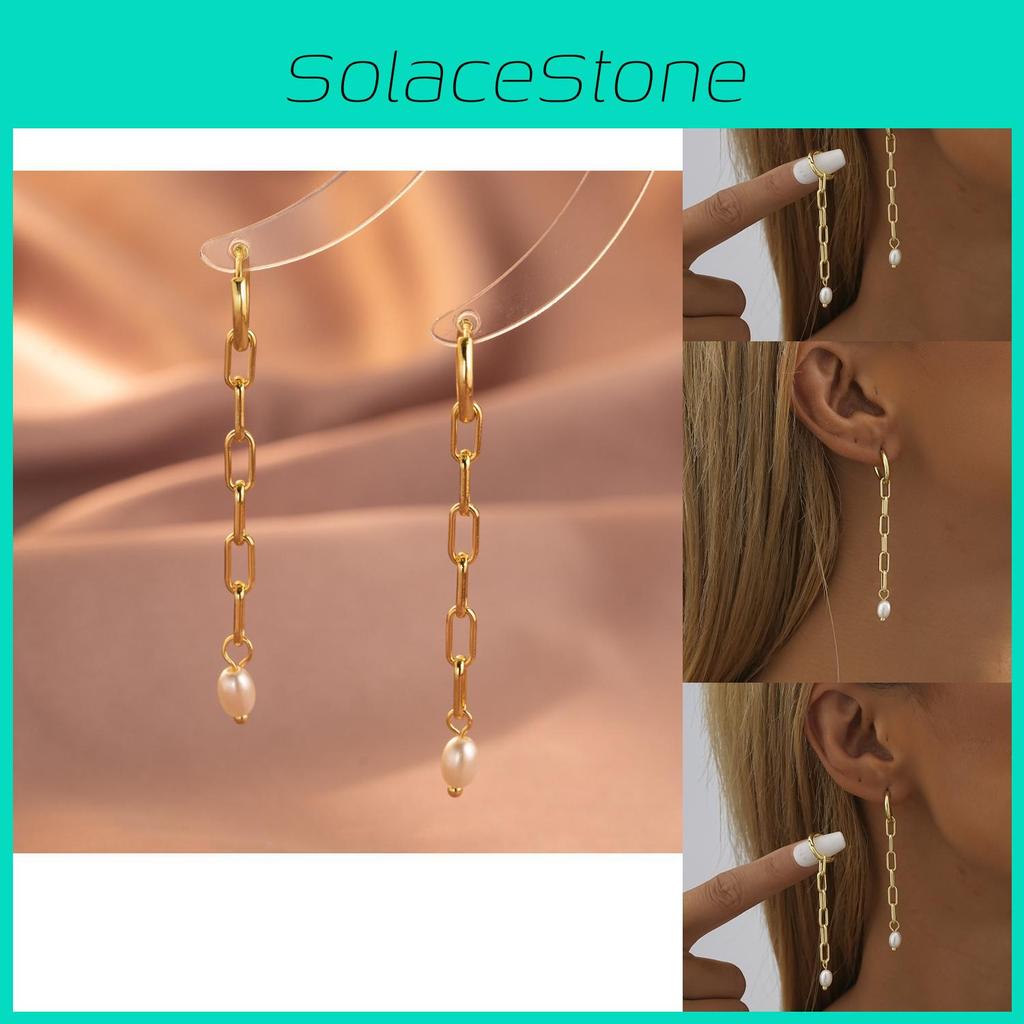 Gold Geometric Unique Plated Copper Earrings With Pearl Trendy Jewelry