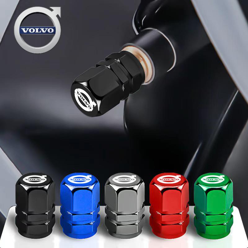 Kdvns0 For Volvo 4Pcs Aluminum Alloy Car Tire Valve Cap Auto Wheel Accessories For Volvo ES90 EC40 EX40 EM90 XC90 V90 V60 XC60 V40 S80