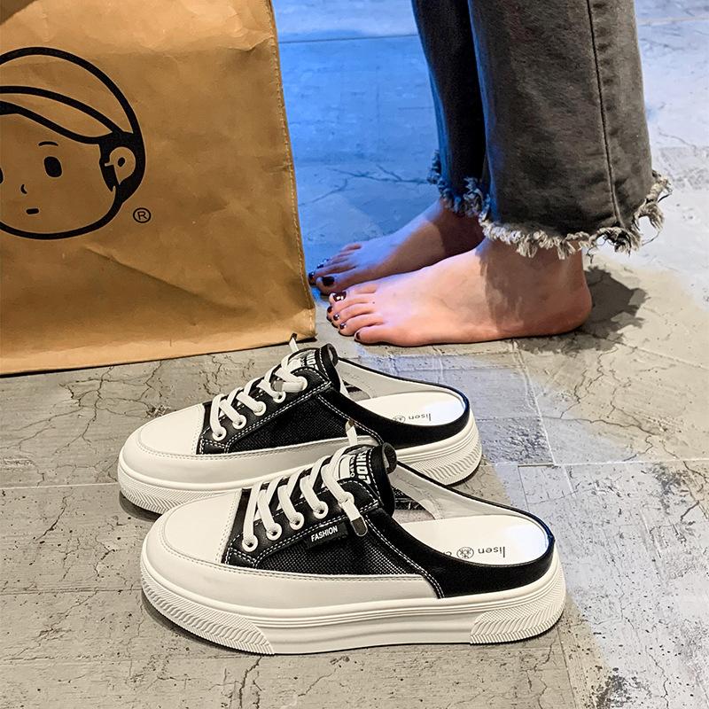 Baotou half slippers women's shoes summer sandals new height increase outer wear thick sole half tray white shoes spring