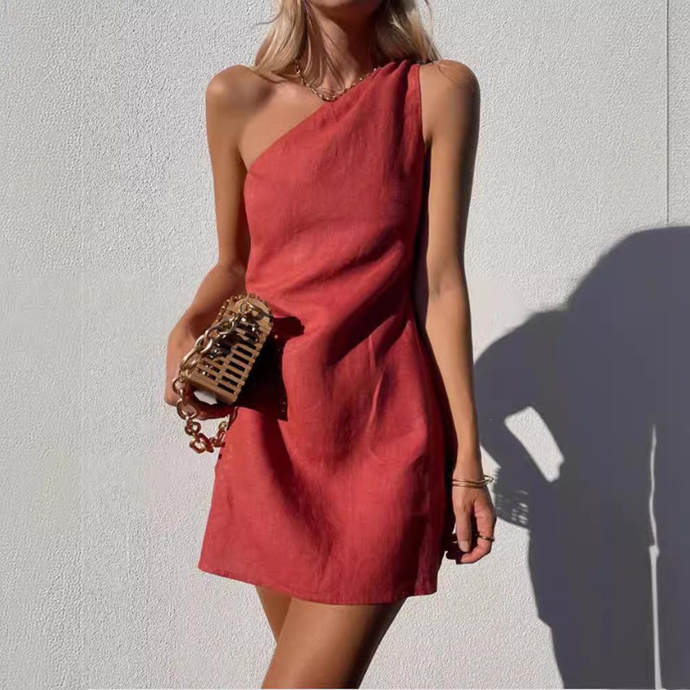 2026 Damen Schlankes One-Shoulder Sommerkleid - Eleganter Europäischer & Amerikanischer Stil Rock