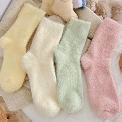 1 Pair Women Solid Mink Velvet Socks Winter Hosiery Thicken Warm Pure Color Fluffy Socks